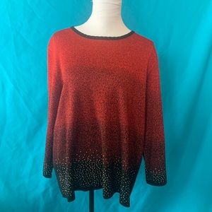 ❤️ Alfred Dunner Red Black Sparkle Holiday Sweater Top size 2x